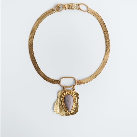 ZARA BNWT Natural Stone Chain Necklace - Picture 1 of 4